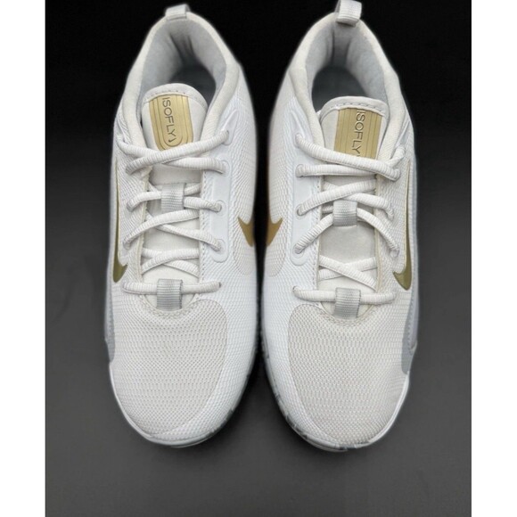 NEW Nike IsoFly Basketball Shoes White Metallic Gold Grey Big Kid's Size 7Y